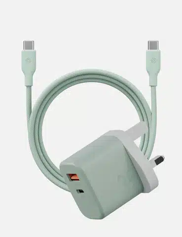 BAZIC VELOX KIT 1C1A PD35W GAN TECHNOLOGY CHARGER WITH 1.5M WEAVE C2C 60W CHARGING CABLE BUNDLE | GREEN